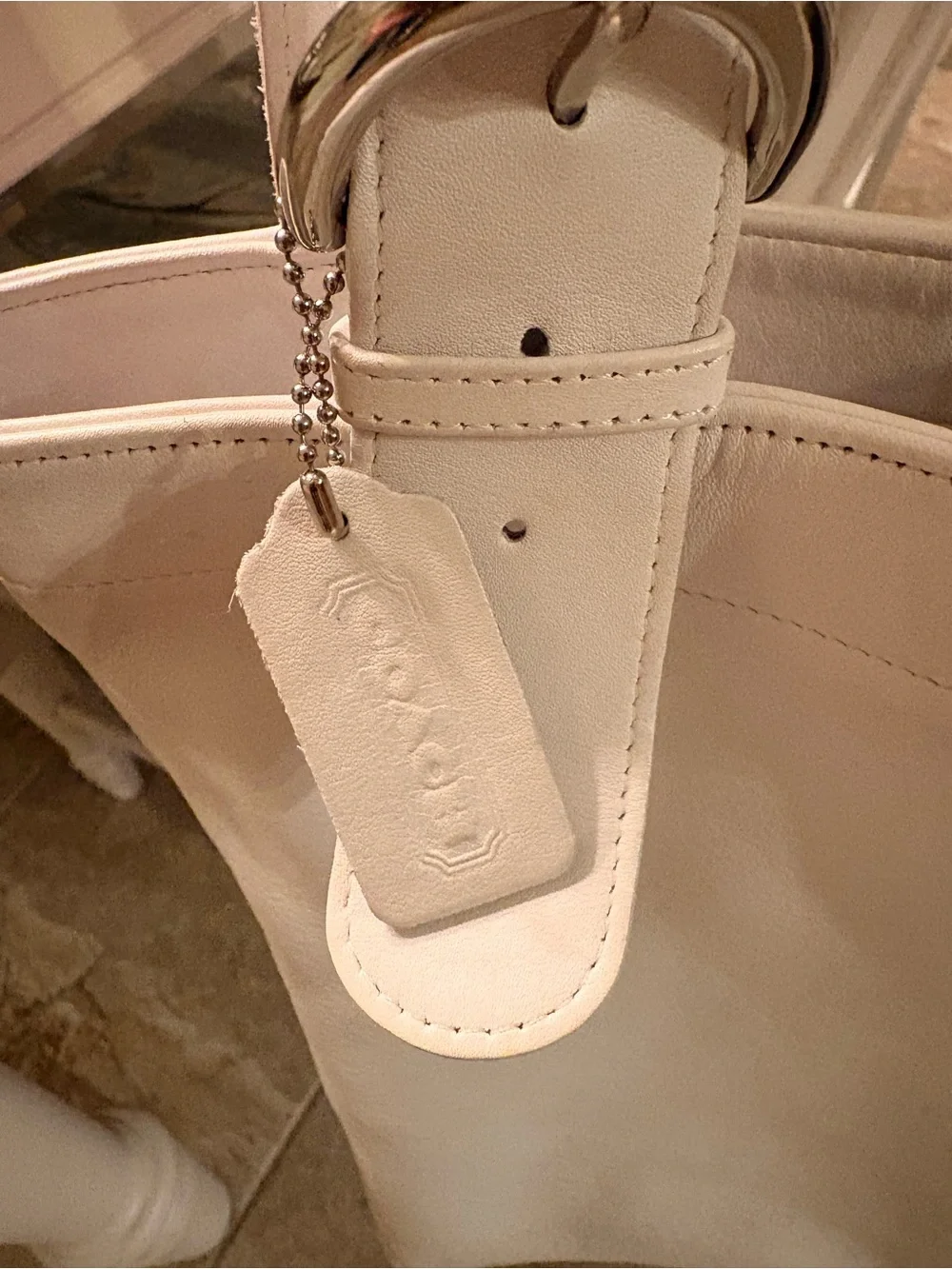 Classic Coach White Leather Tote Bag